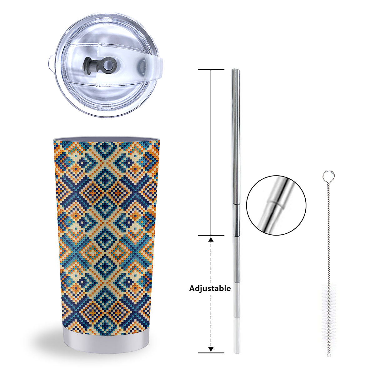 Ethnic Pixel Print Pattern Tumbler-grizzshop