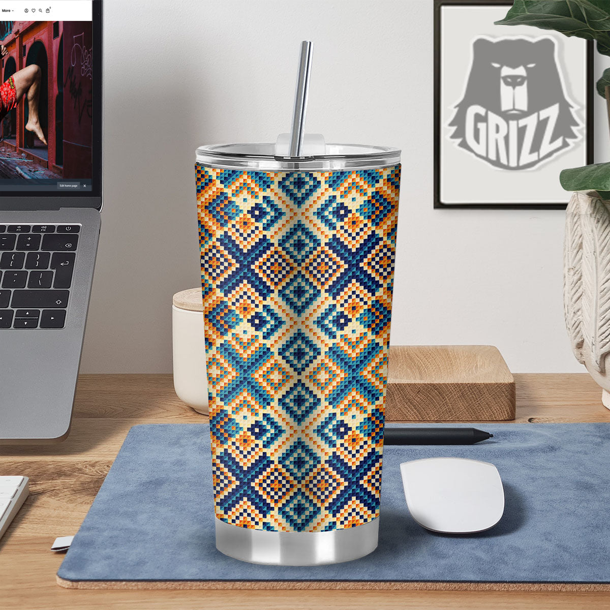 Ethnic Pixel Print Pattern Tumbler-grizzshop