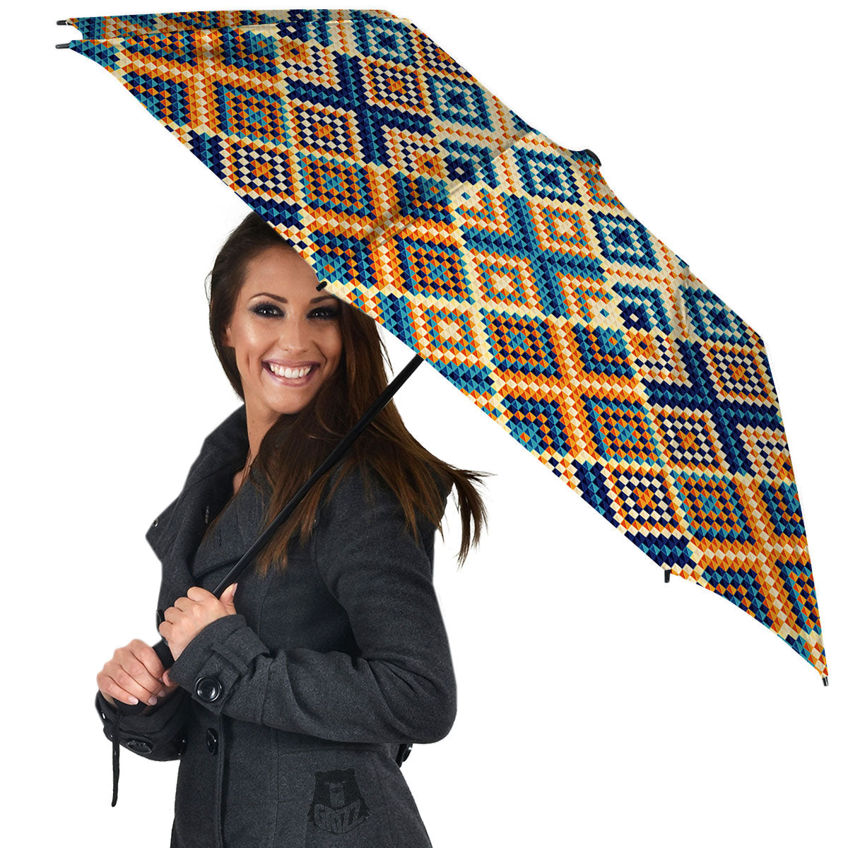 Ethnic Pixel Print Pattern Umbrella-grizzshop