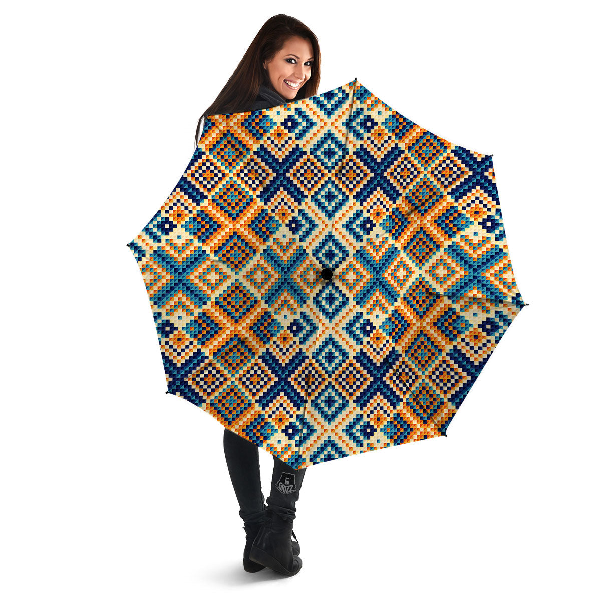 Ethnic Pixel Print Pattern Umbrella-grizzshop