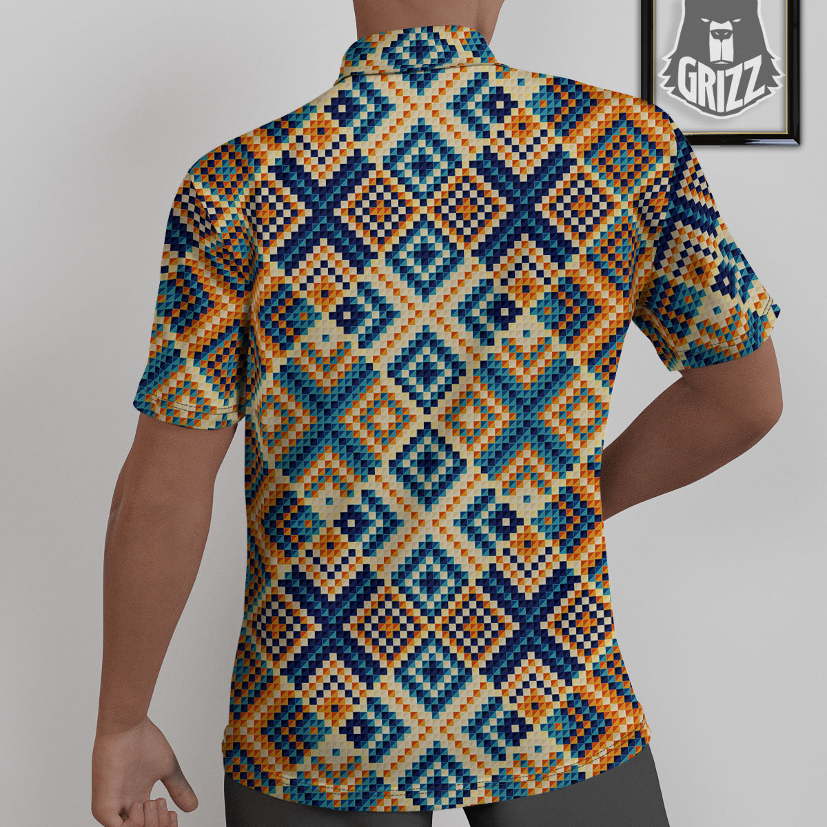 Ethnic Pixel Print Pattern Untucked Shirts-grizzshop