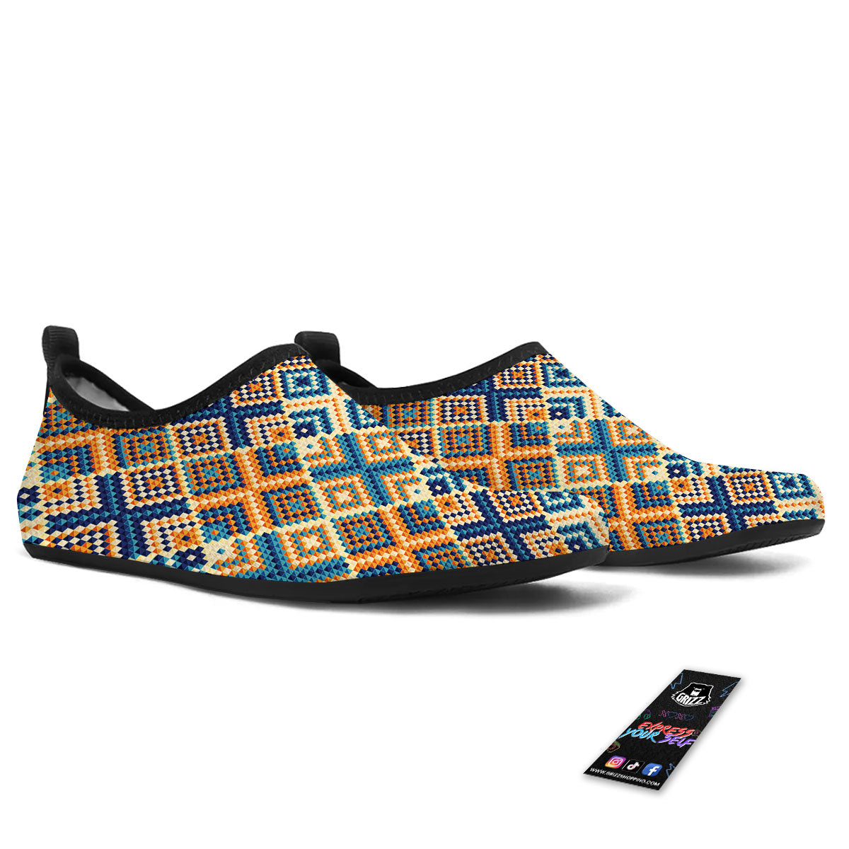 Ethnic Pixel Print Pattern Water Shoes-grizzshop
