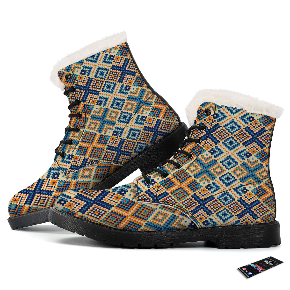 Ethnic Pixel Print Pattern Winter Boots-grizzshop