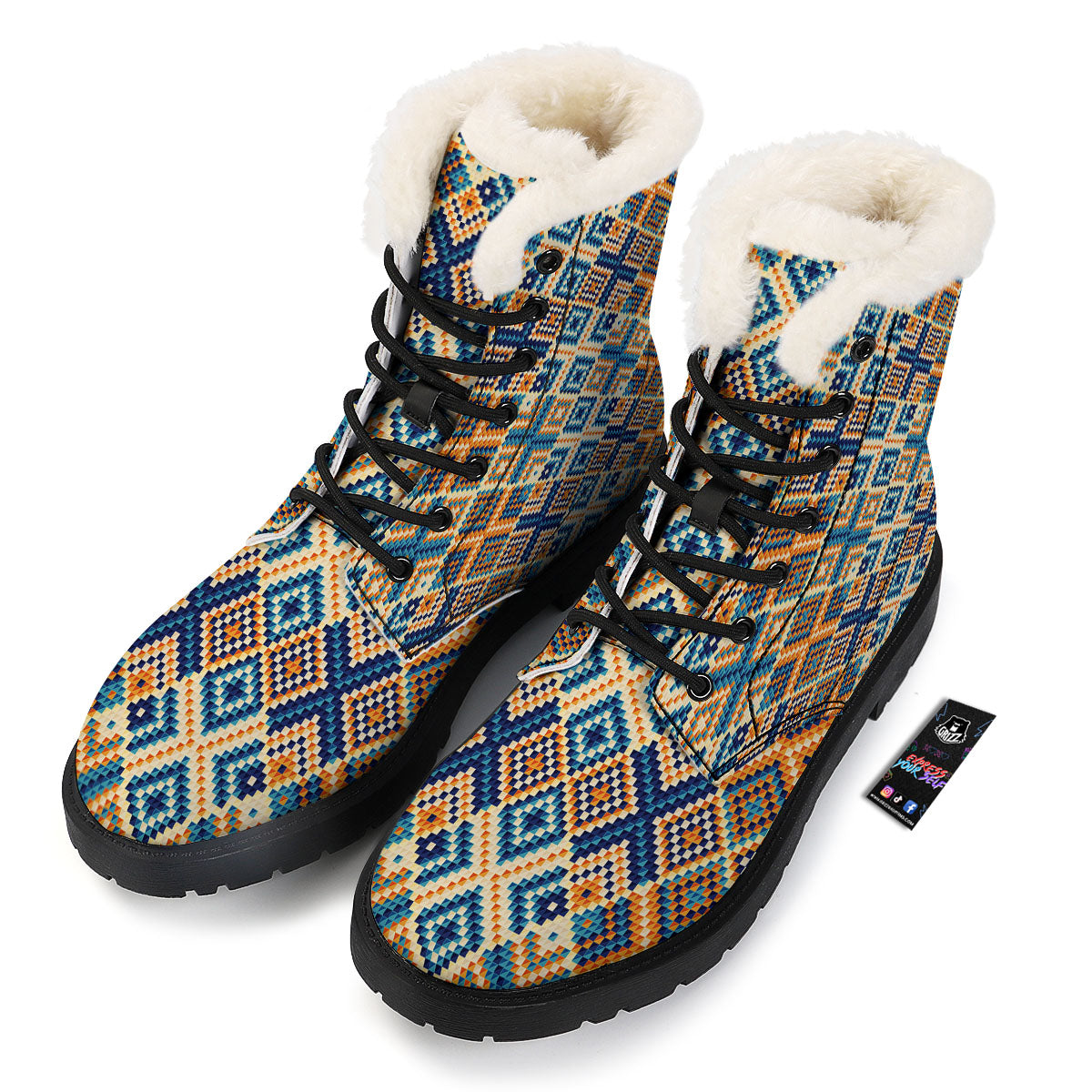 Ethnic Pixel Print Pattern Winter Boots-grizzshop