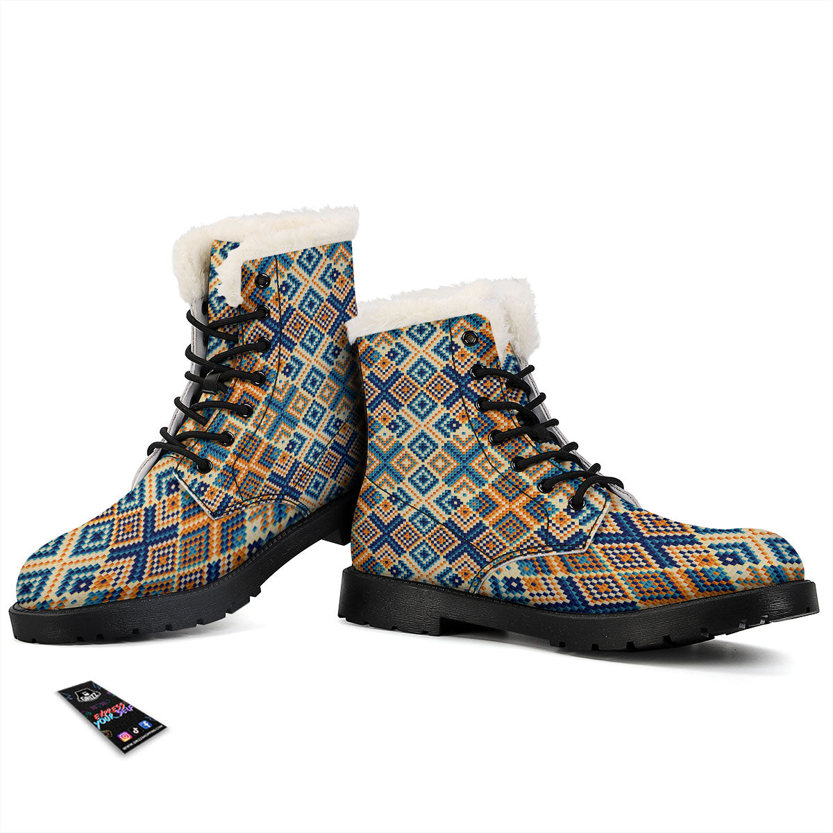 Ethnic Pixel Print Pattern Winter Boots-grizzshop