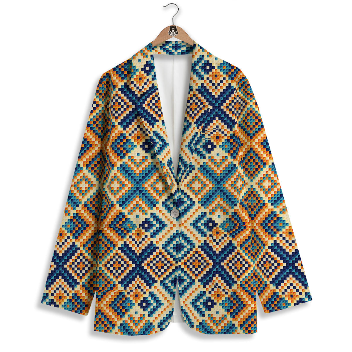 Ethnic Pixel Print Pattern Women's Blazer-grizzshop