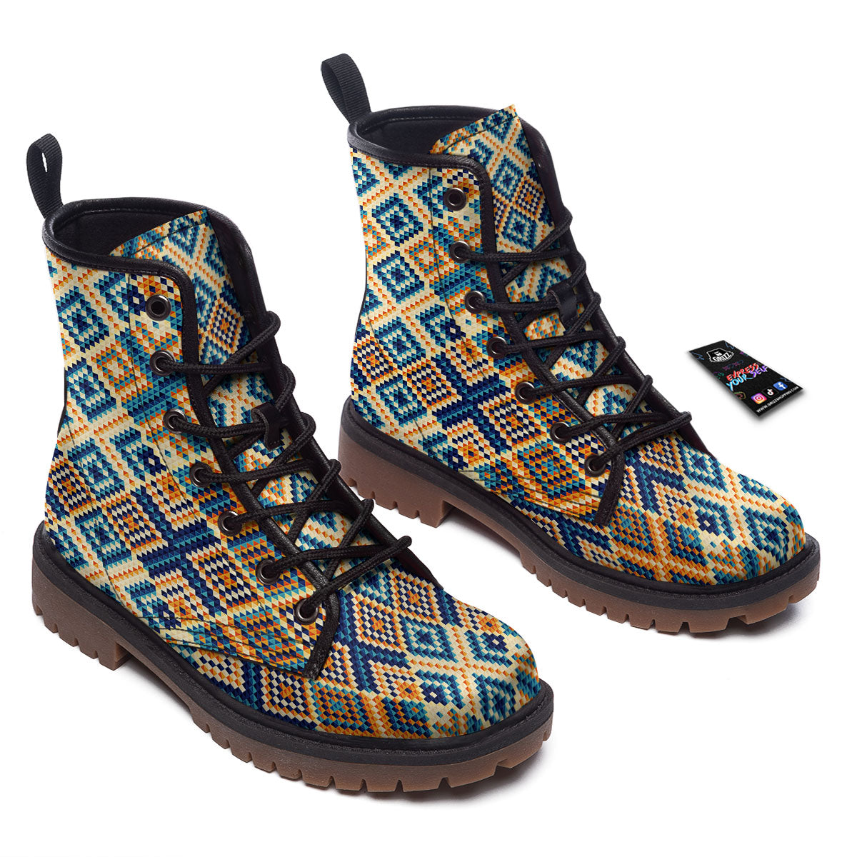 Ethnic Pixel Print Pattern Work Boots-grizzshop