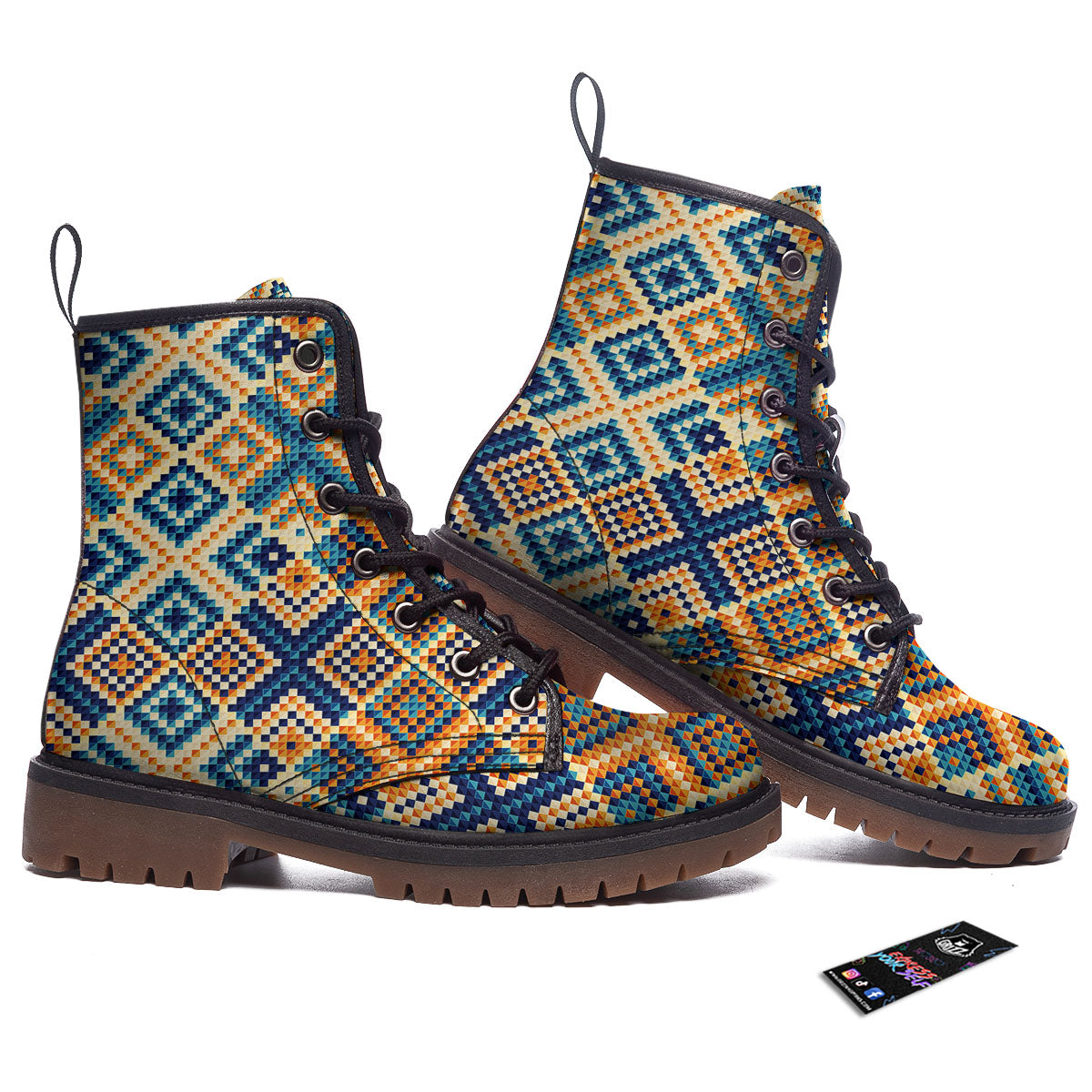 Ethnic Pixel Print Pattern Work Boots-grizzshop