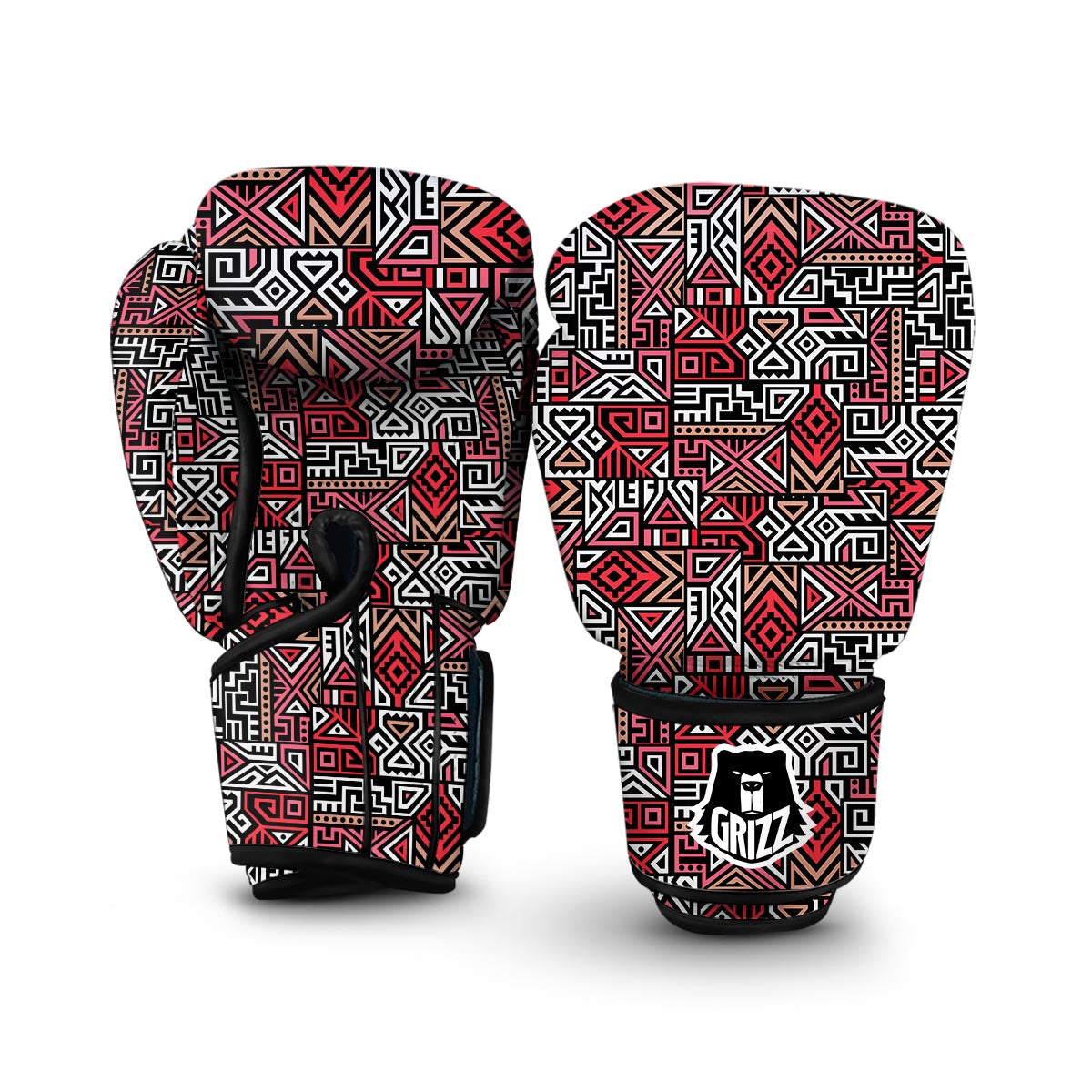 Ethnic Red Print Pattern Boxing Gloves-grizzshop