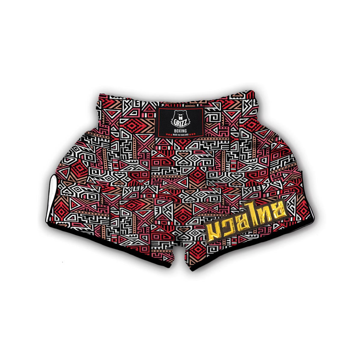 Ethnic Red Print Pattern Muay Thai Boxing Shorts-grizzshop