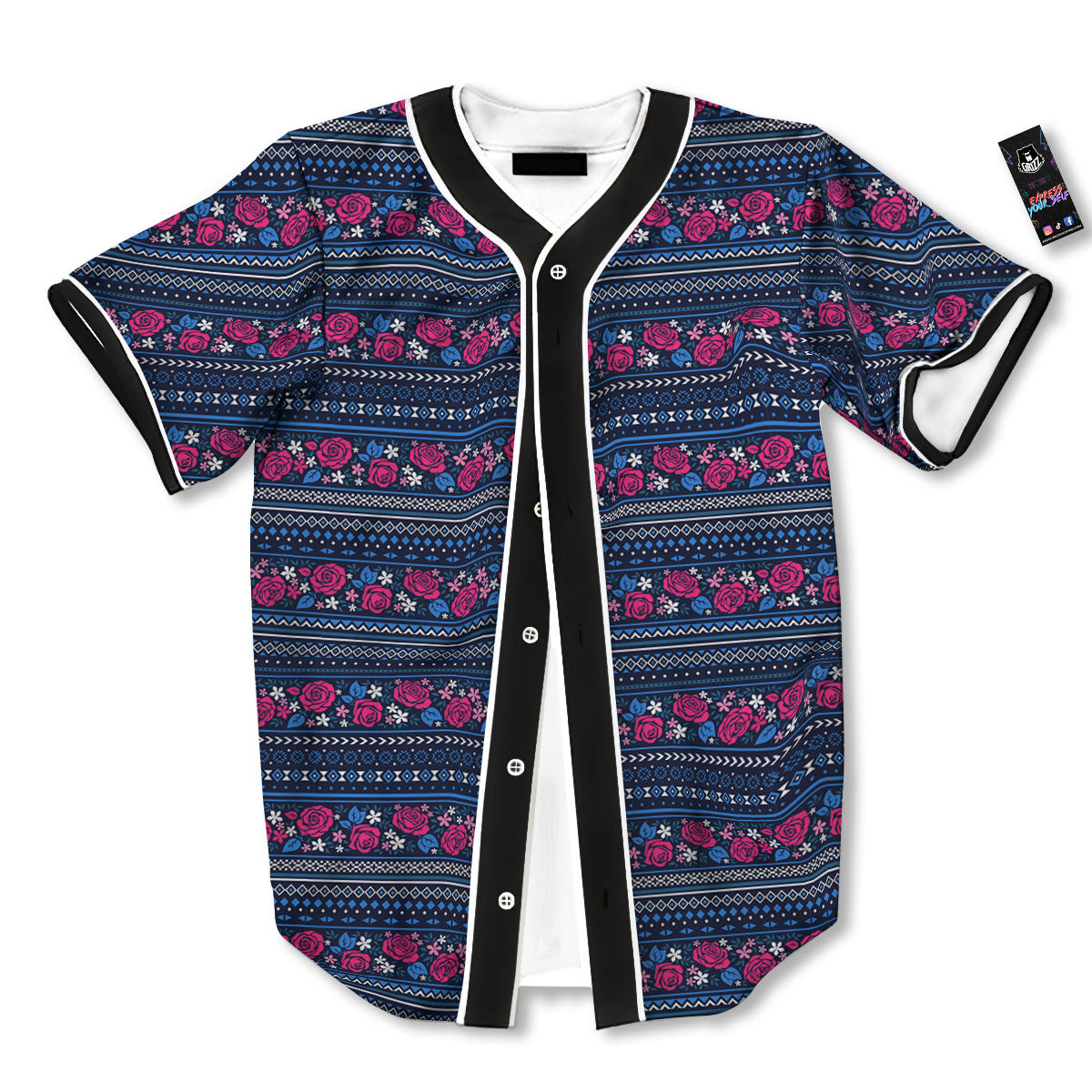 Ethnic Rose Native Tribal Print Pattern Baseball Jersey-grizzshop
