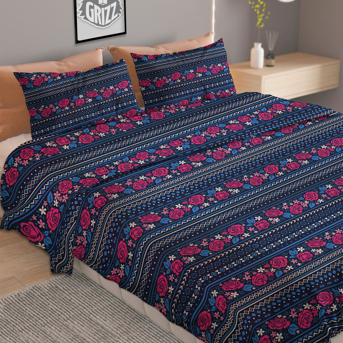 Ethnic Rose Native Tribal Print Pattern Duvet Cover Bedding Set