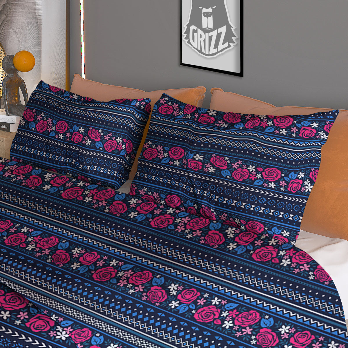 Ethnic Rose Native Tribal Print Pattern Duvet Cover Bedding Set
