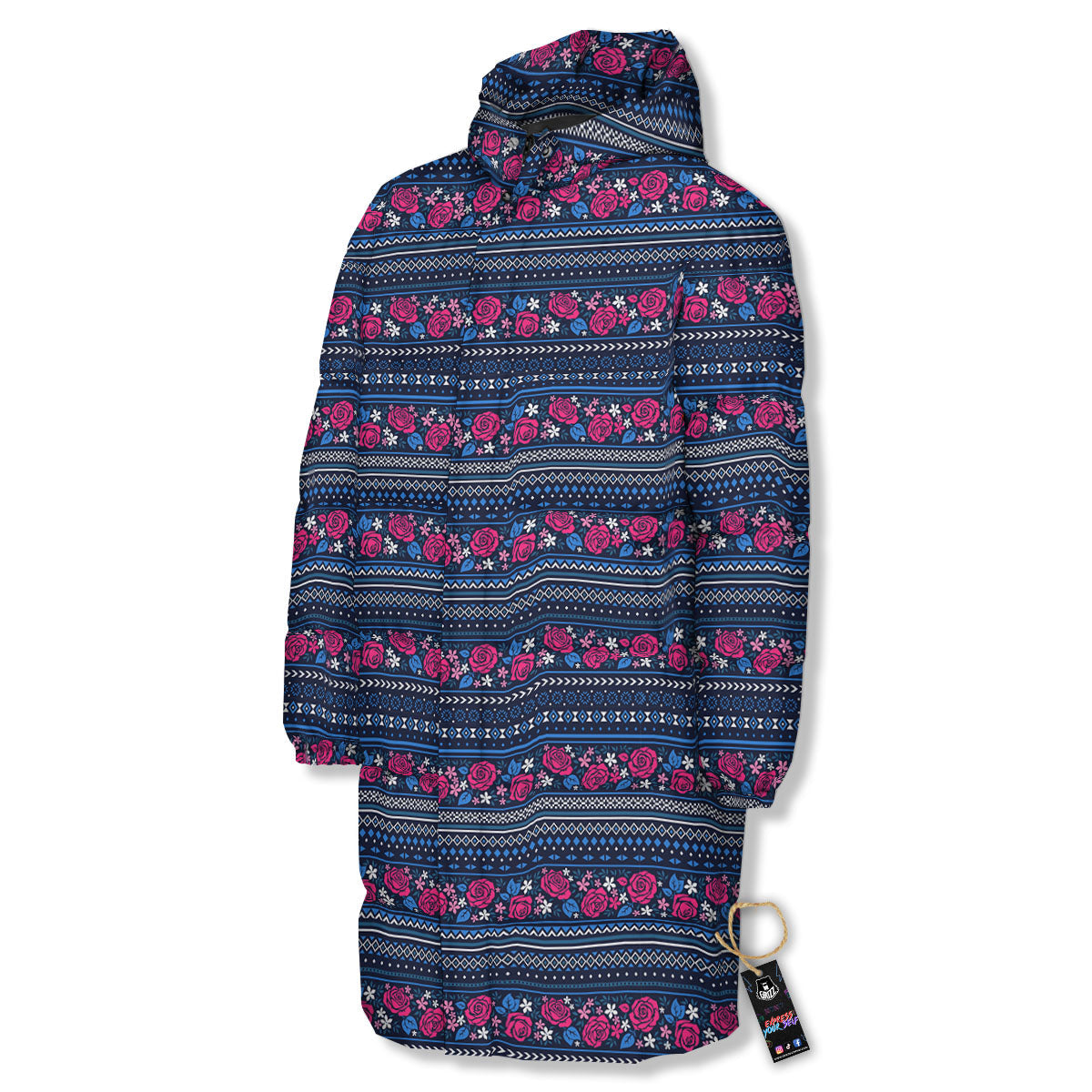 Ethnic Rose Native Tribal Print Pattern Long Down Jacket-grizzshop