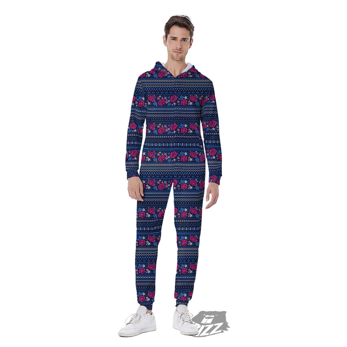 Ethnic Rose Native Tribal Print Pattern Men's Jumpsuit-grizzshop