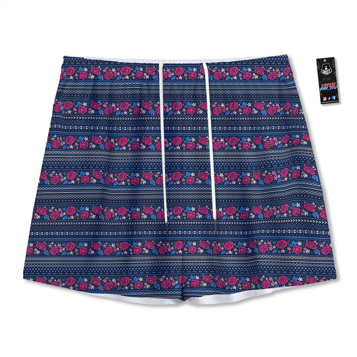Ethnic Rose Native Tribal Print Pattern Mesh Shorts