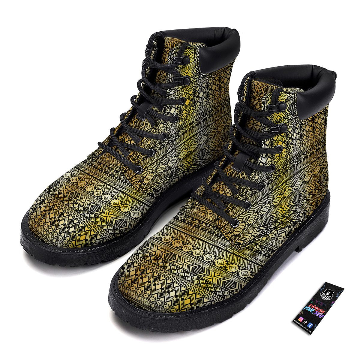 Ethnic Tribal Gold African Print Pattern Boots