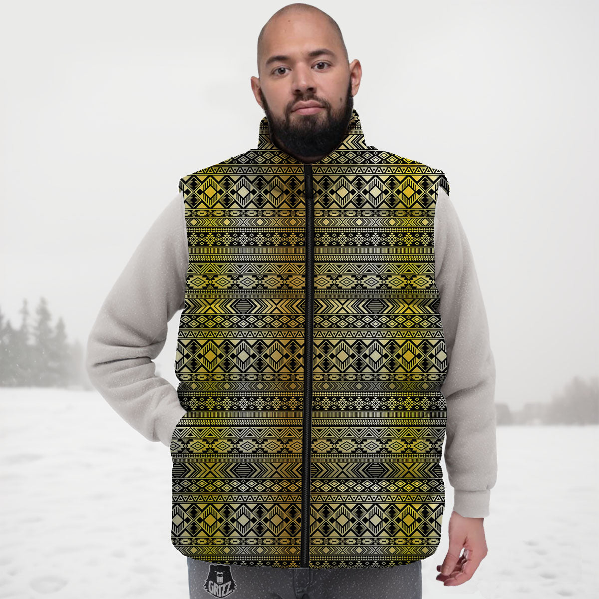Ethnic Tribal Gold African Print Pattern Down Vest