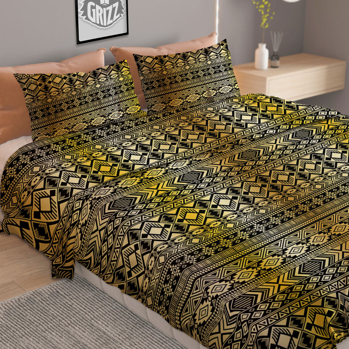 Ethnic Tribal Gold African Print Pattern Duvet Cover Bedding Set