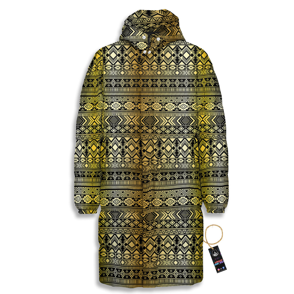 Ethnic Tribal Gold African Print Pattern Long Down Jacket-grizzshop