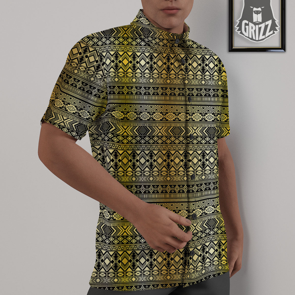 Ethnic Tribal Gold African Print Pattern Untucked Shirts-grizzshop