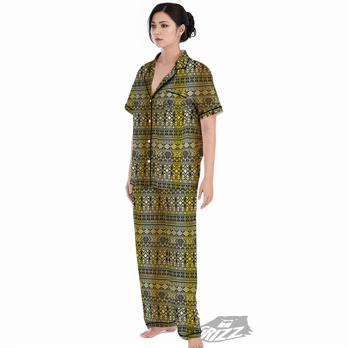 Ethnic Tribal Gold African Print Pattern Women's Pajamas Set-grizzshop
