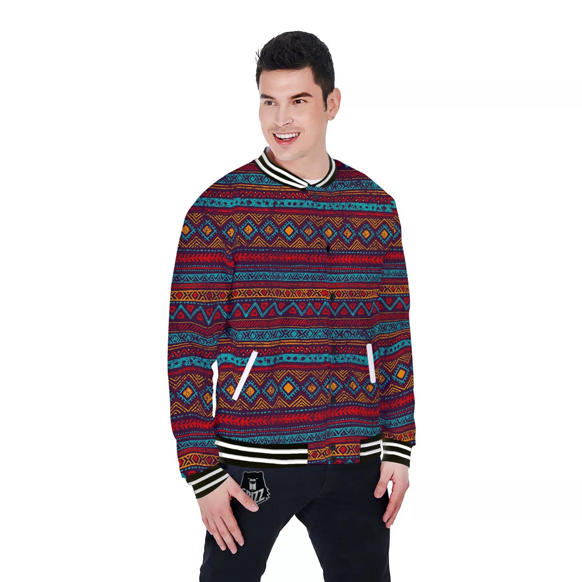 Ethnic Tribal Print Pattern Baseball Jacket-grizzshop