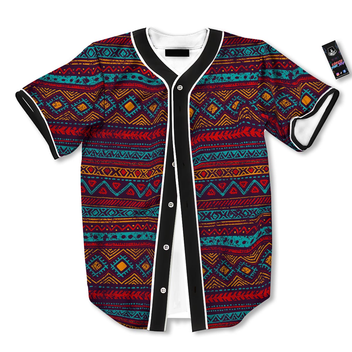 Ethnic Tribal Print Pattern Baseball Jersey-grizzshop