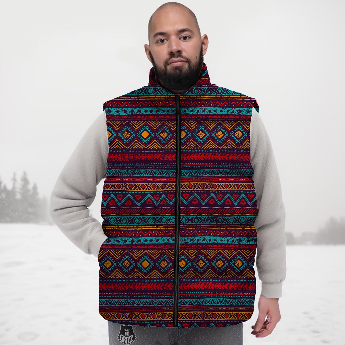 Ethnic Tribal Print Pattern Down Vest