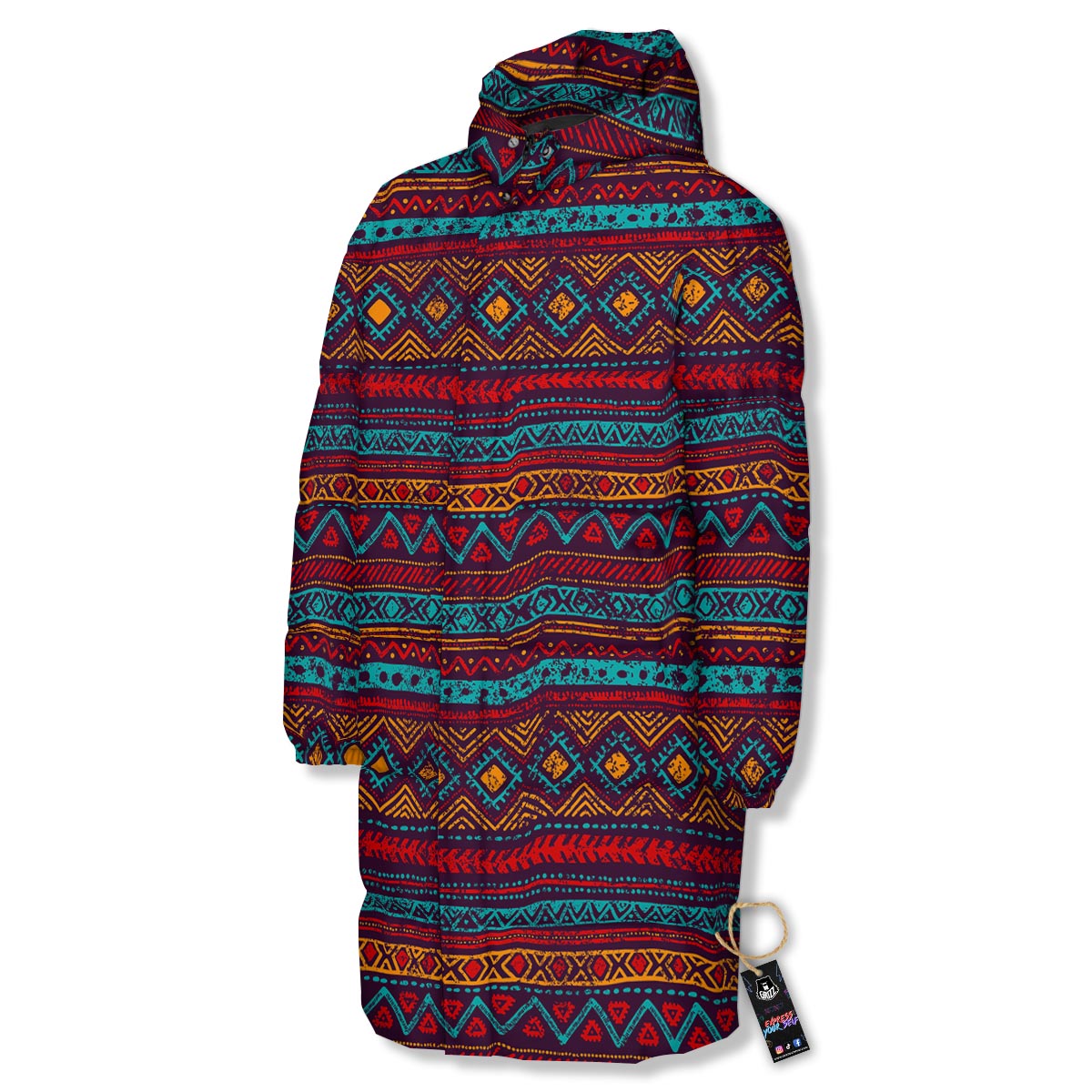 Ethnic Tribal Print Pattern Long Down Jacket-grizzshop