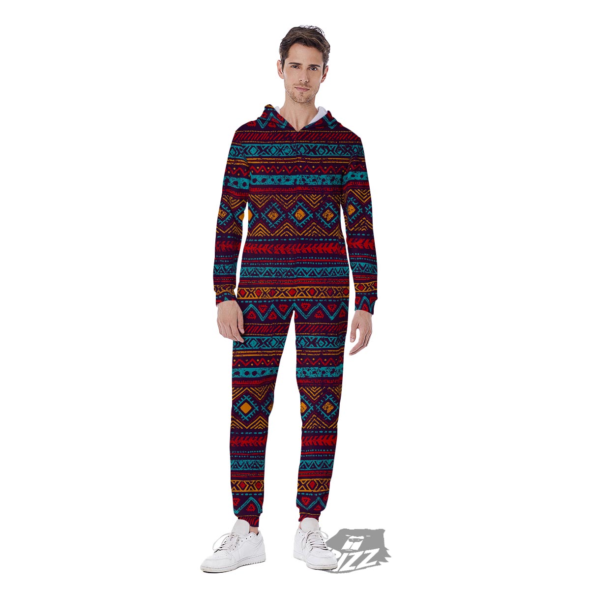 Ethnic Tribal Print Pattern Men's Jumpsuit-grizzshop