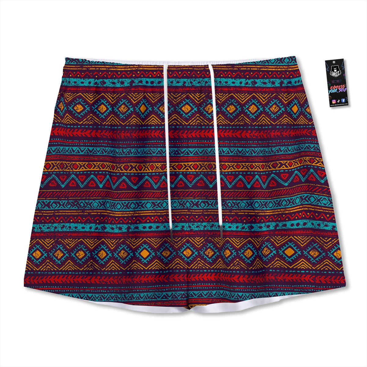 Ethnic Tribal Print Pattern Mesh Shorts