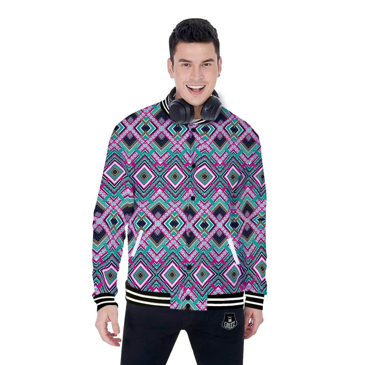 Ethnic Tribal Retro Print Pattern Baseball Jacket-grizzshop