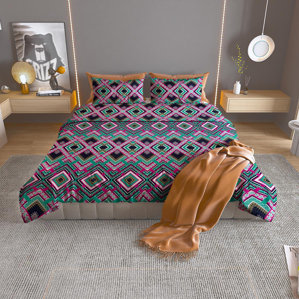 Eggplant Watercolor Print Pattern Duvet Cover Bedding Set