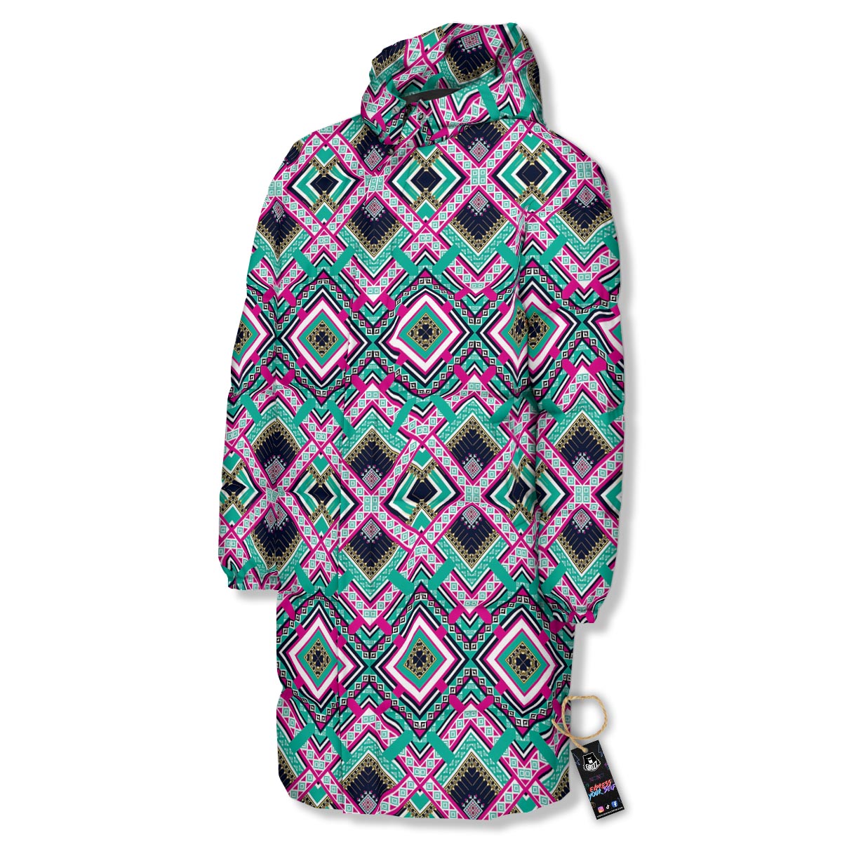 Ethnic Tribal Retro Print Pattern Long Down Jacket-grizzshop