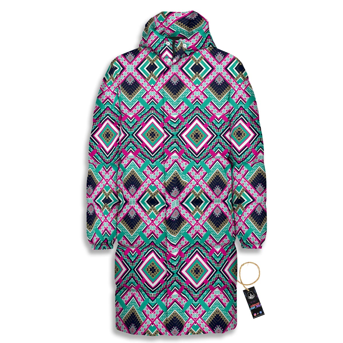 Ethnic Tribal Retro Print Pattern Long Down Jacket-grizzshop