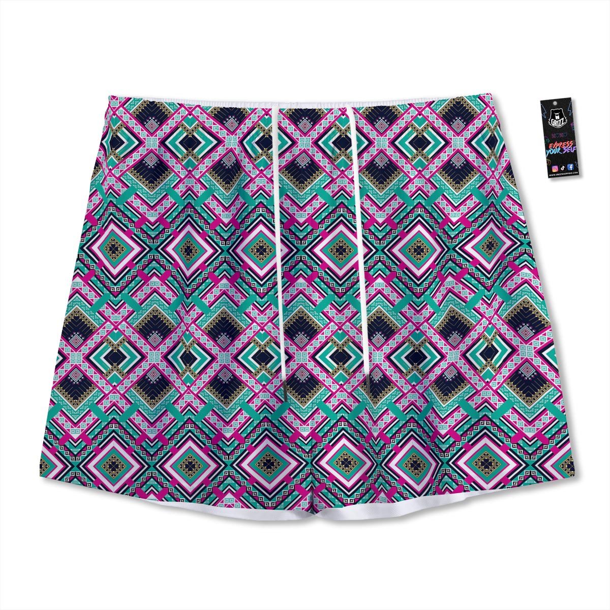 Ethnic Tribal Retro Print Pattern Mesh Shorts