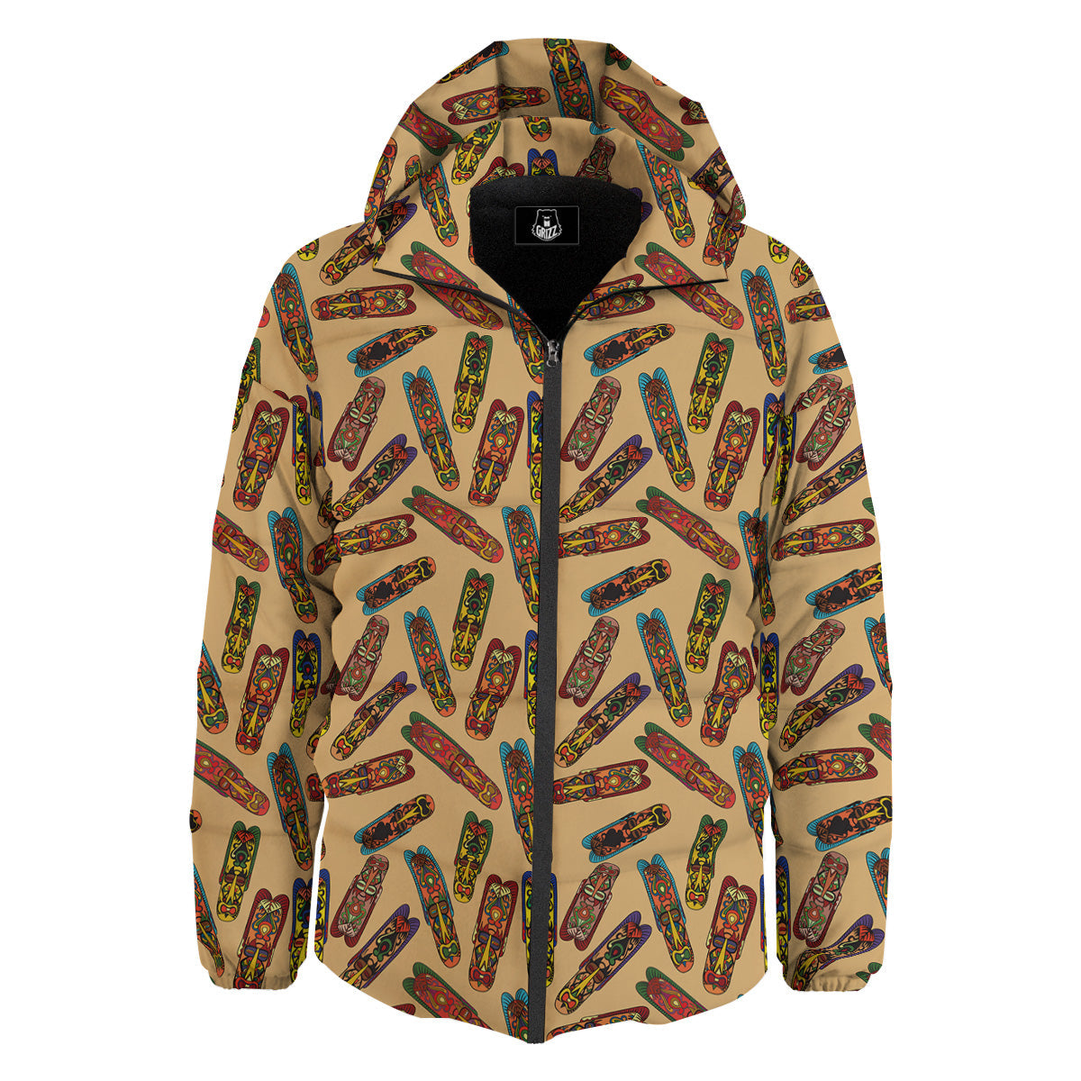 Ethnic Tribal Vintage Style African Mask Print Pattern Down Jacket-grizzshop
