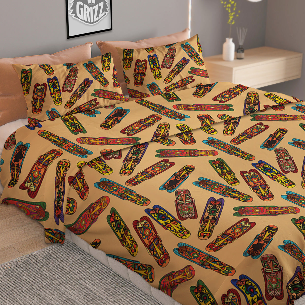 Ethnic Tribal Vintage Style African Mask Print Pattern Duvet Cover Bedding Set
