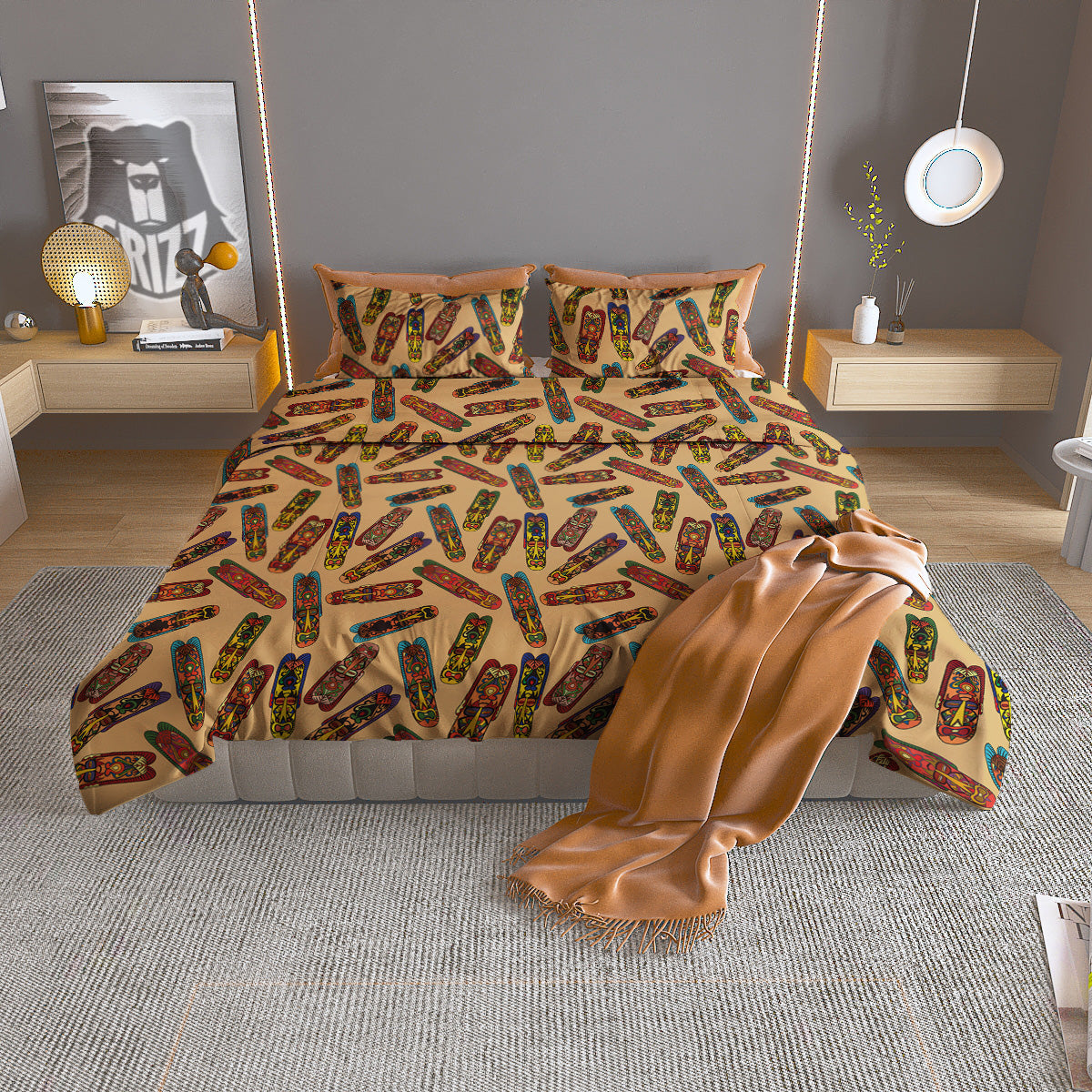 Ethnic Tribal Vintage Style African Mask Print Pattern Duvet Cover Bedding Set