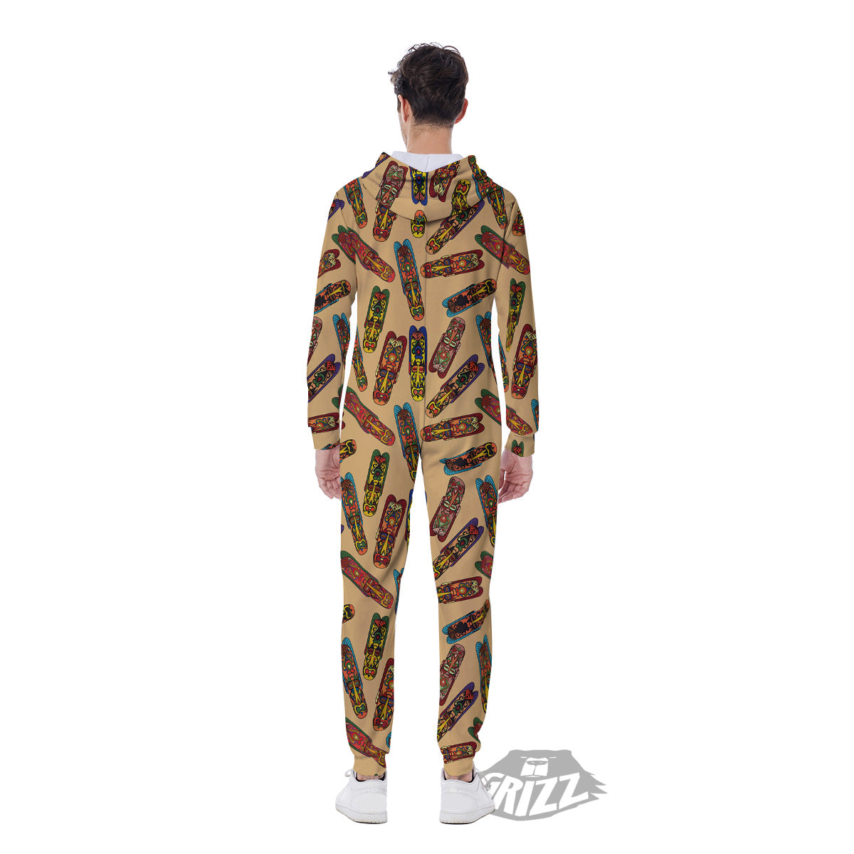 Ethnic Tribal Vintage Style African Mask Print Pattern Men's Jumpsuit-grizzshop