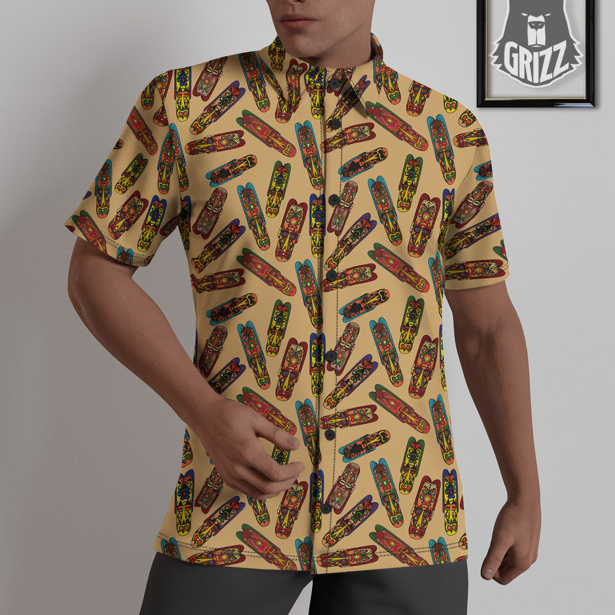 Ethnic Tribal Vintage Style African Mask Print Pattern Untucked Shirts-grizzshop