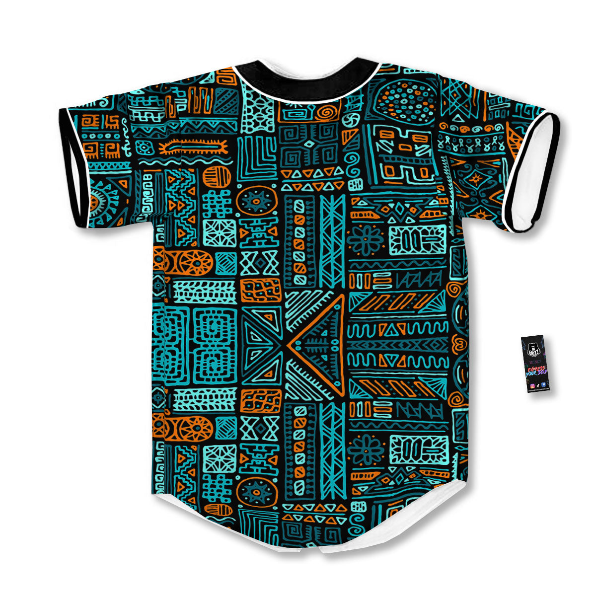 Ethnic Turquoise African Print Pattern Baseball Jersey-grizzshop