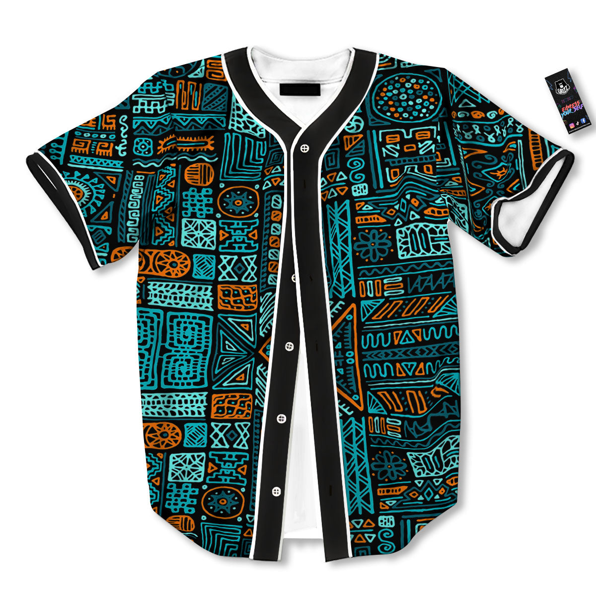 Ethnic Turquoise African Print Pattern Baseball Jersey-grizzshop