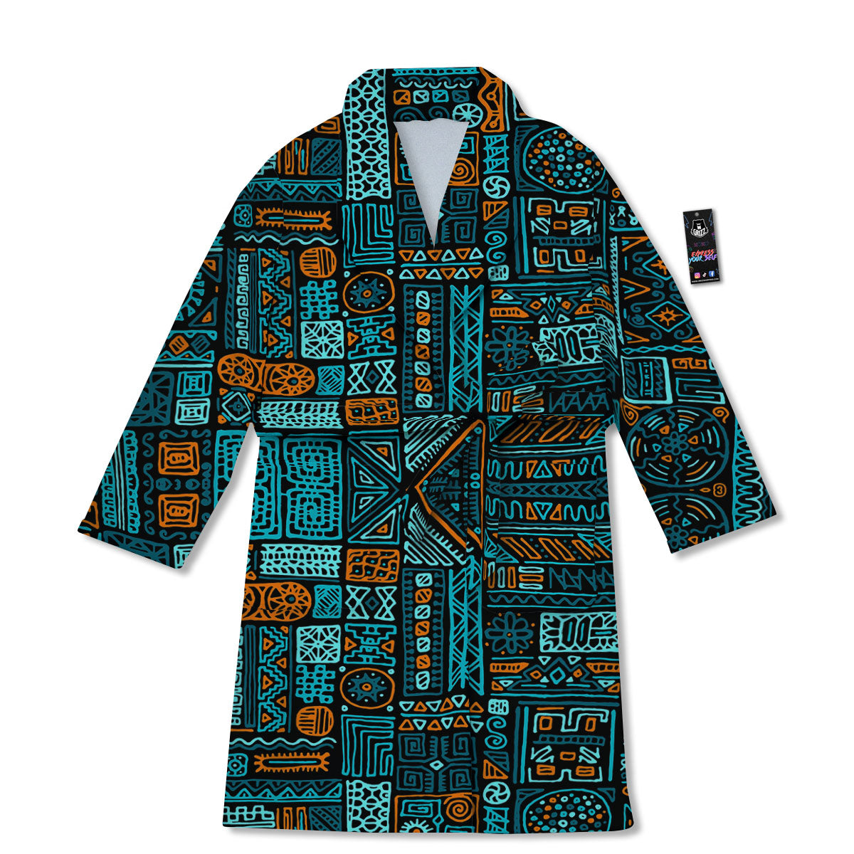 Ethnic Turquoise African Print Pattern Bathrobe-grizzshop