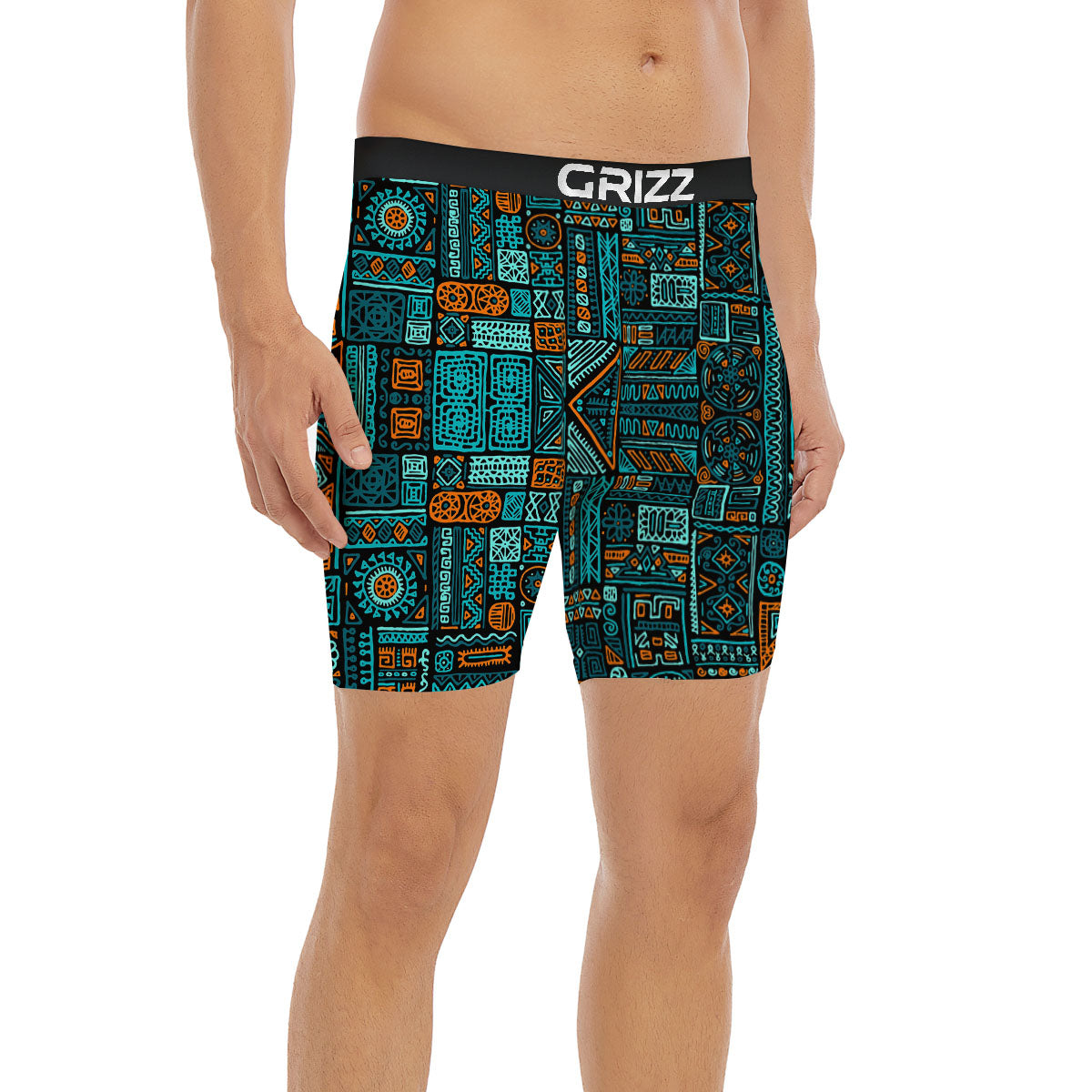 Ethnic Turquoise African Print Pattern Boxer Briefs-grizzshop