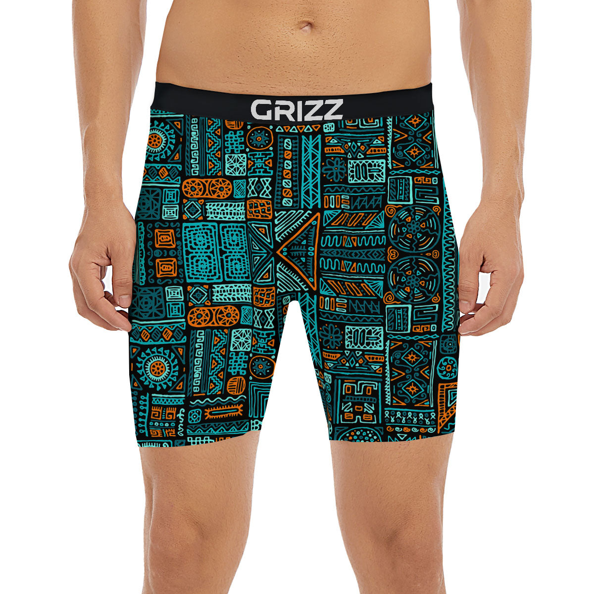 Ethnic Turquoise African Print Pattern Boxer Briefs-grizzshop
