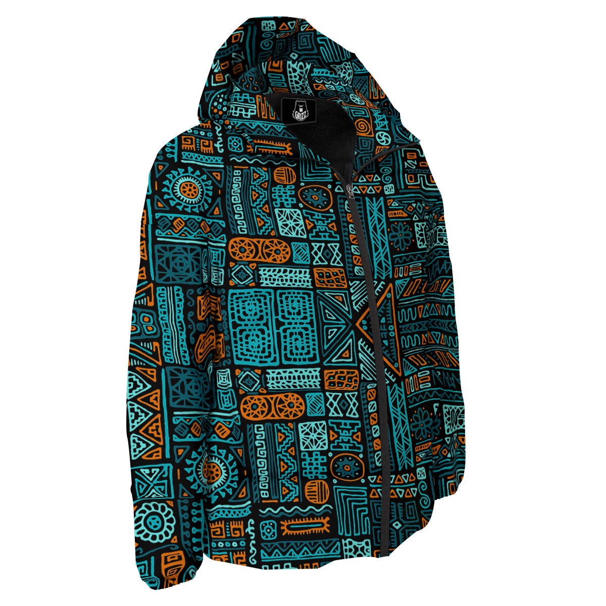 Ethnic Turquoise African Print Pattern Down Jacket-grizzshop