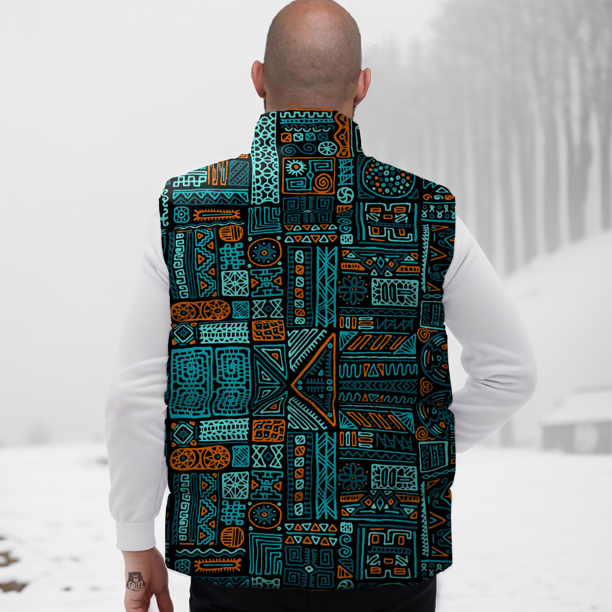 Ethnic Turquoise African Print Pattern Down Vest