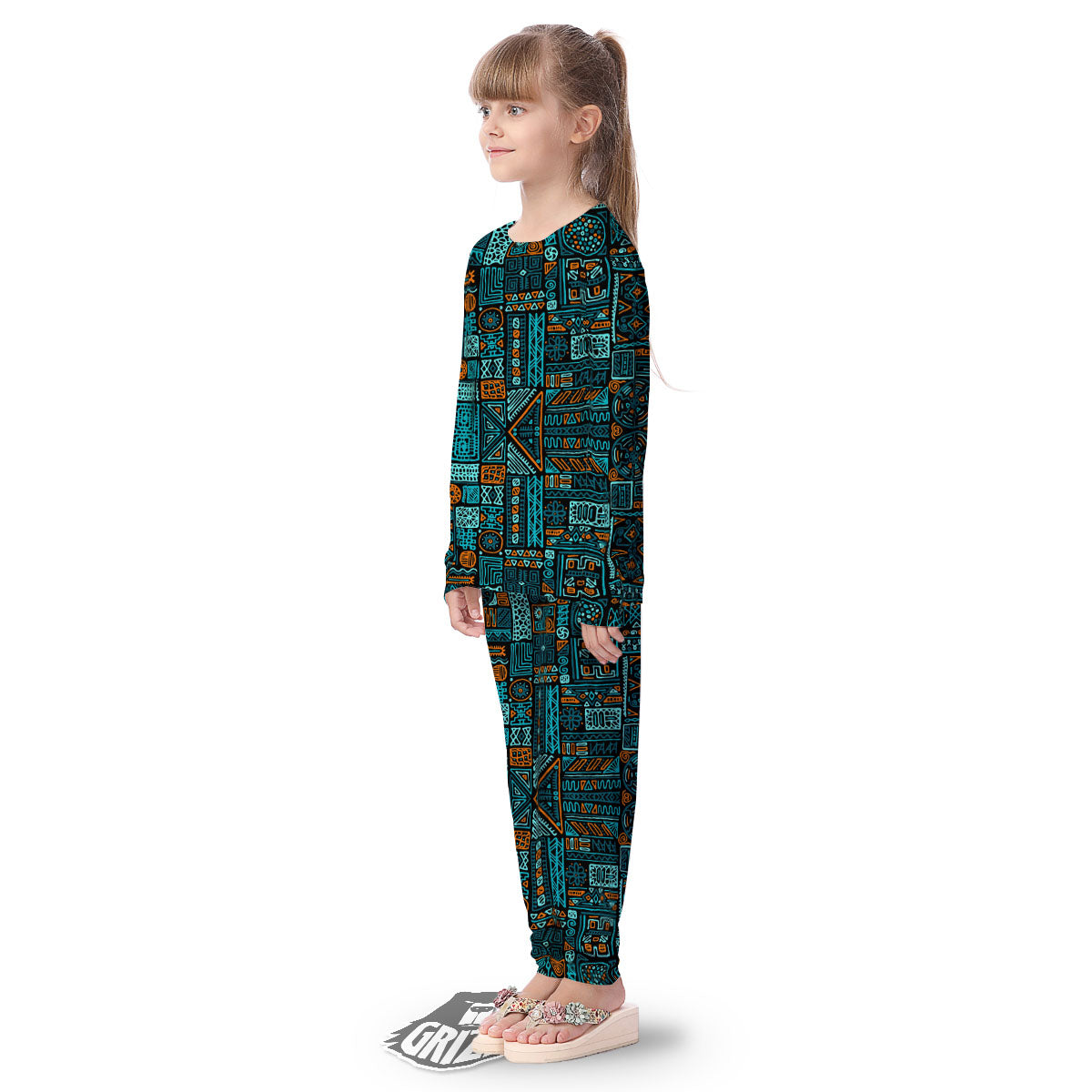Ethnic Turquoise African Print Pattern Kid's Pajamas-grizzshop